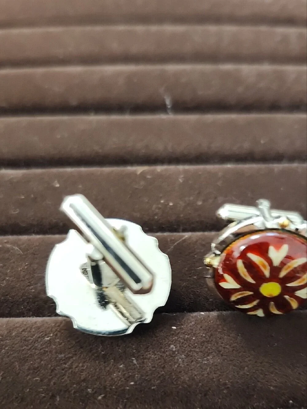 Men's Gold-Tone Cufflinks Set with Blue and Brown Accents